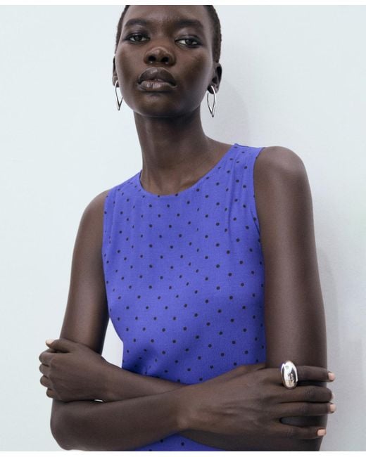 Mango Blue Polka Dot Midi Dress