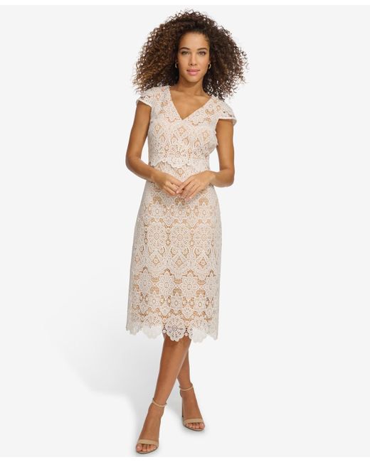 Kensie Natural Floral-lace A-line Dress