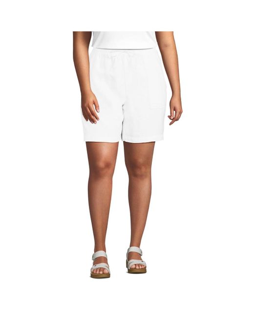 Lands' End White Plus Size High Rise Drawstring A-line 7" Linen Shorts