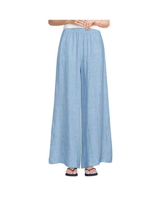 Lands' End Blue Linen High Rise Palazzo Pants