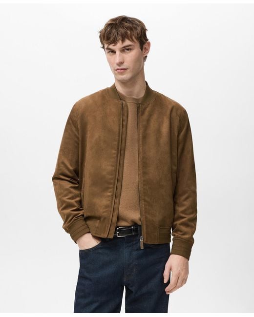 Mango Brown Suede-effect Bomber Jacket for men
