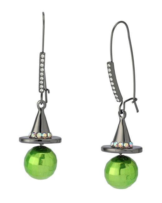 Betsey Johnson Green Faux Stone Witch Hat Disco Ball Dangle Earrings