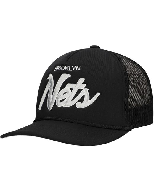 Mitchell & Ness Black Brooklyn Nets Script Trucker Adjustable Hat for men