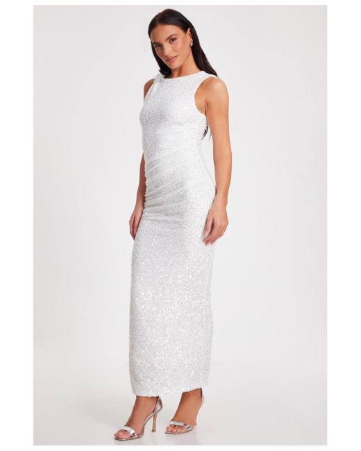 Quiz White Textured Sequin Knot Shoulder Maxi Dress
