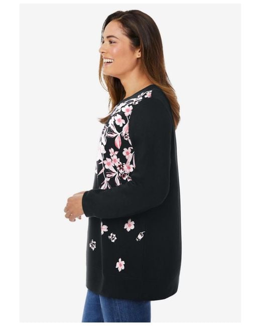 Woman Within Black Plus Size Printed Sweatshirt