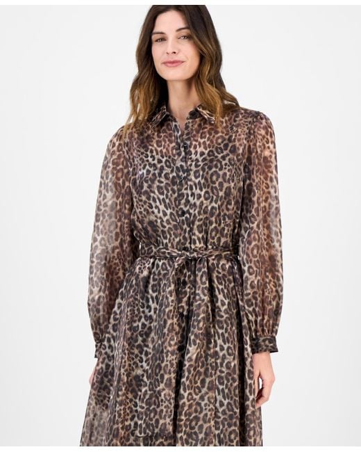 Julia Jordan Brown Belted Long-sleeve Shirtdress