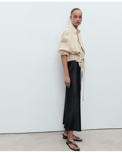 Mango Black Satin Long Skirt