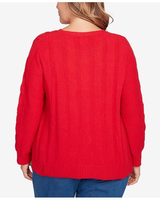 Ruby Rd Red Plus Size Mixed Cable Cozy Sweater