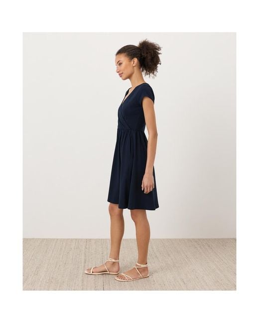 pact women's organic cotton fit & flare crossover dress PACT Fit-and-Flare Crossover Dress Women's Dress Black : XS