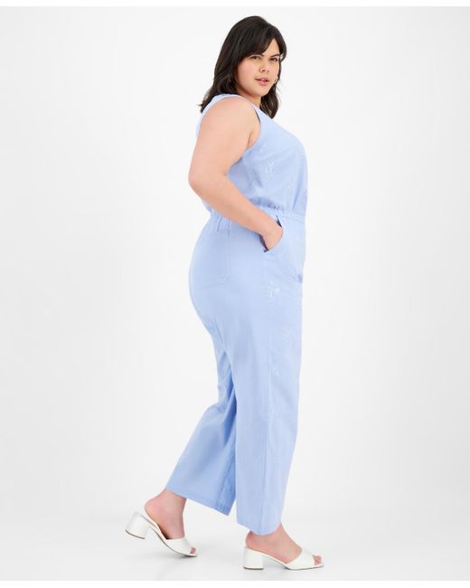 And Now This Blue Trendy Plus Size Embroidered High-rise Pants
