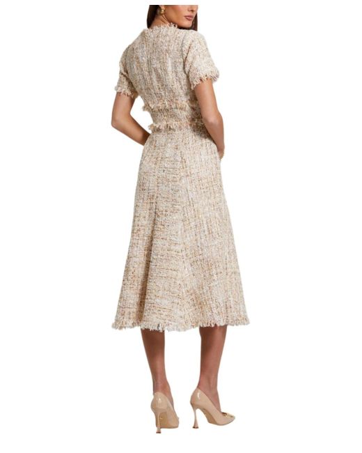 Mac Duggal Natural Boucle Short Sleeve A Line Midi Dress