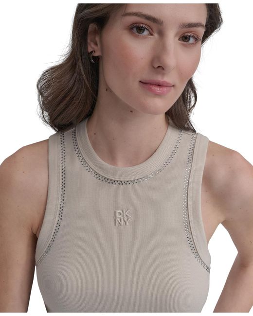 DKNY Gray Studded Crewneck Tank