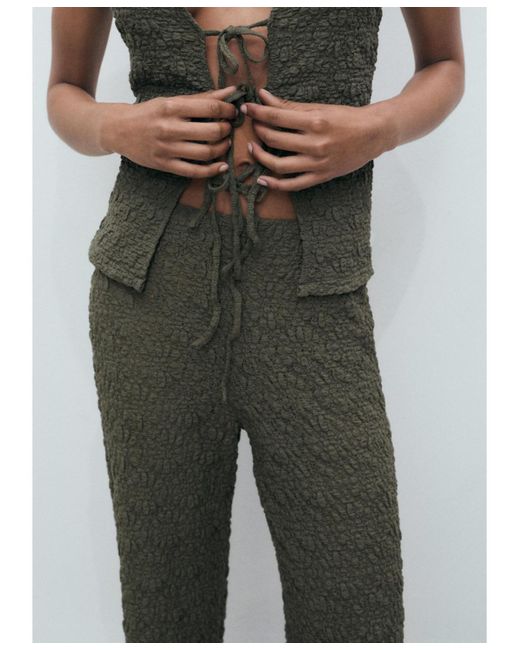 Mango Green Straight Textured Pants