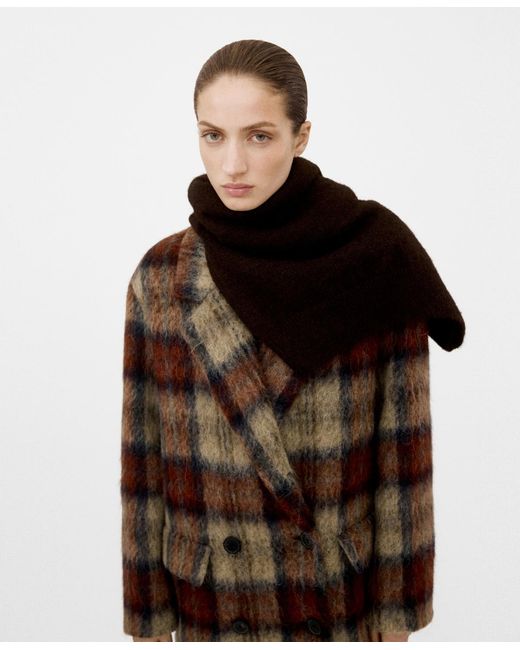 Mango Brown Wool-blend Check Coat