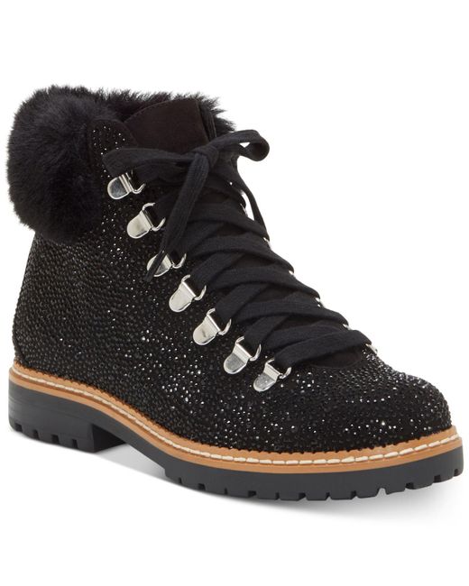 INC International Concepts Black Pravale Lace-up Lug Sole Hiker Bling Booties, Created For Macy's
