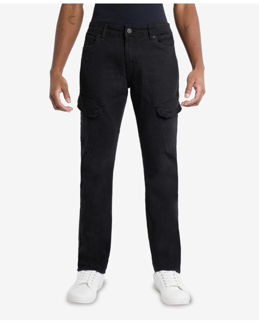Xray Jeans Black Slim Fit Stretch Cargo Jeans for men