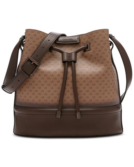 Calvin Klein Brown Ash Ombre Signature Drawstring Adjustable Bucket Bag