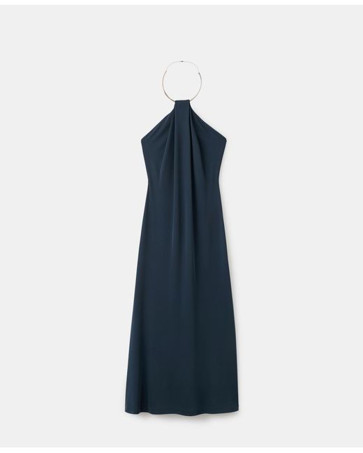 Mango Choker Collar Fine Knit Dress in Blue | Lyst