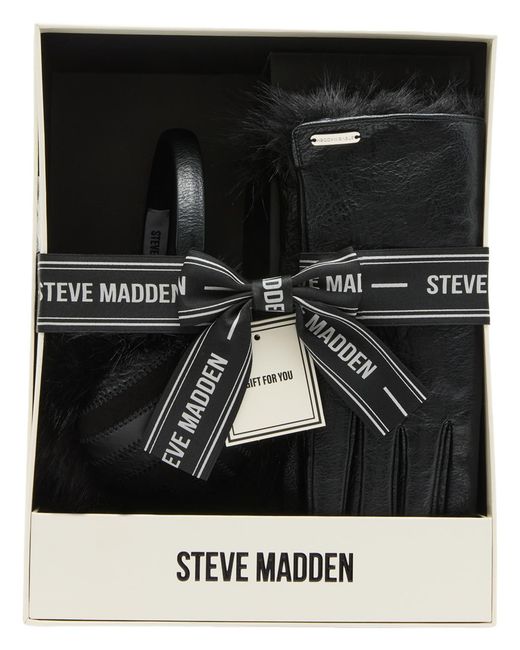 Steve Madden Black Patchwork Earmuffs & Gloves