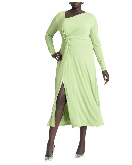 Eloquii Green Plus Size Twist Detail Fit And Flare