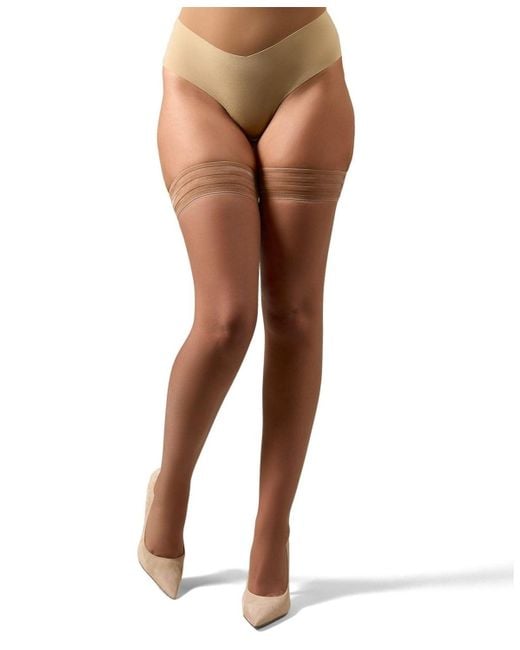 Memoi White Crystal Sheer Lace Top Thigh High Stockings Mm-110