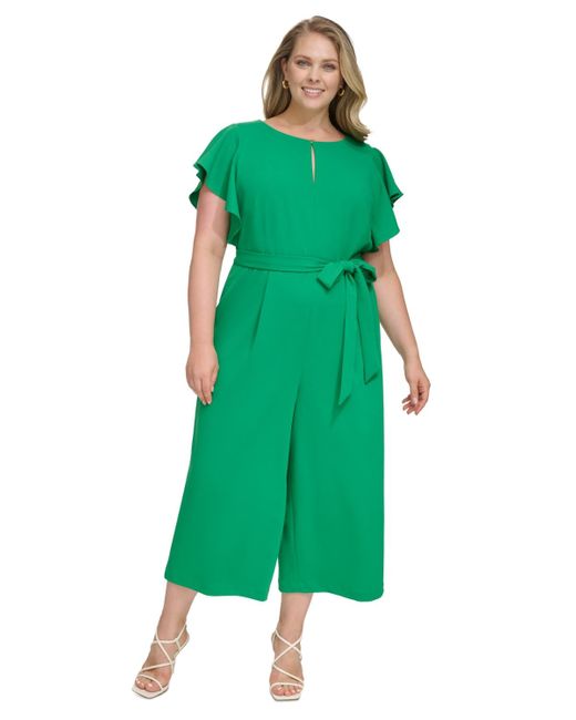 DKNY Green Scuba Crepe Flutter-sleeve Jumpsuit