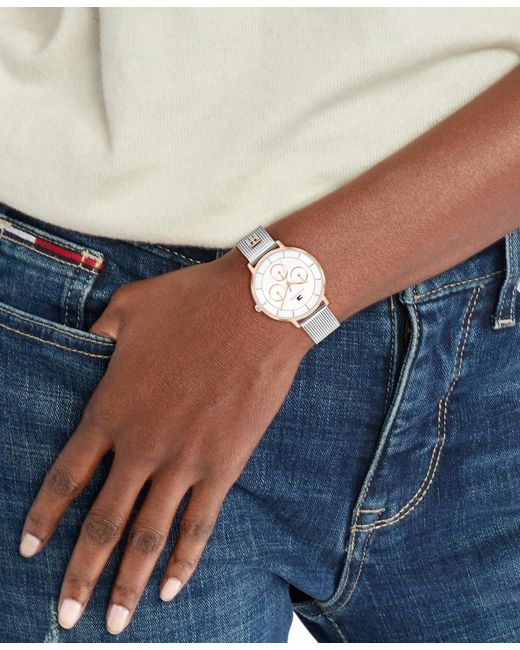 Tommy Hilfiger Metallic Multifunction Two Tone Stainless Steel Mesh Bracelet Watch