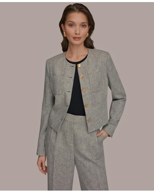 Donna Karan Gray Button-front Cropped Jacket