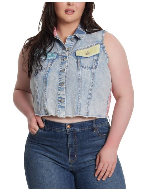 Jessica Simpson Blue Trendy Plus Size Cropped Denim Vest