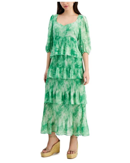 Taylor Green Printed Tiered A-line Midi Dress