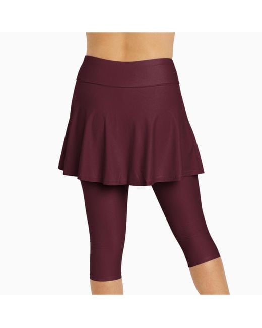 Calypsa Purple Plus Size Flared Swim Skort With Capri leggings