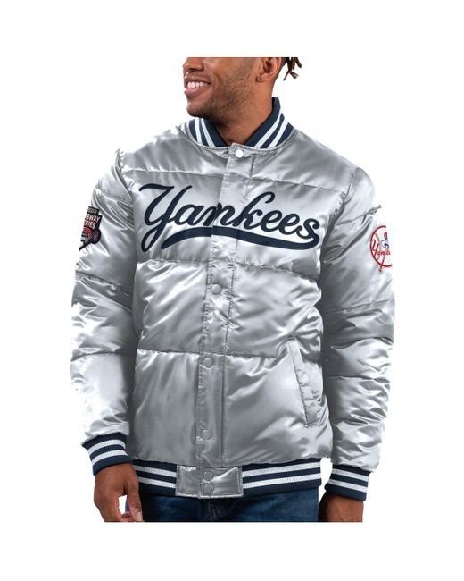 Starter Gray New York Yankees Bronx Satin Full-snap Varsity Bomber Jacket for men
