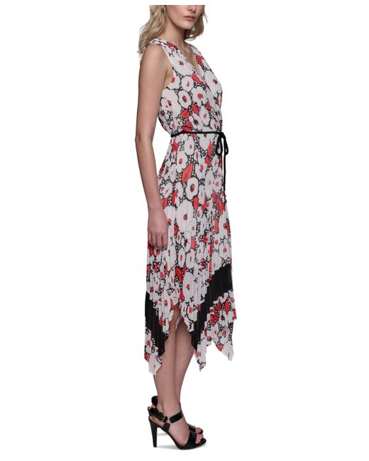 Karl Lagerfeld Red Floral Crinkle-chiffon Midi Dress