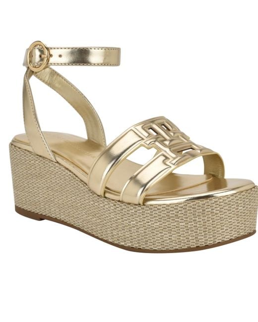 Tommy Hilfiger Metallic Vastie Raffia Platform Wedge Sandals