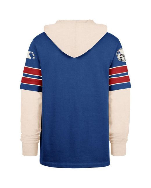 '47 Blue New England Patriots Throwback Split Zone Cornerback Duo Hoodie for men