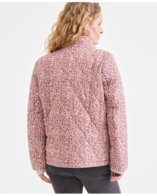 Style & Co. Pink Cotton Printed Puffer Jacket