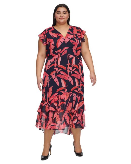 Tommy Hilfiger Red Plus Size Beverley Hills Printed Midi Dress