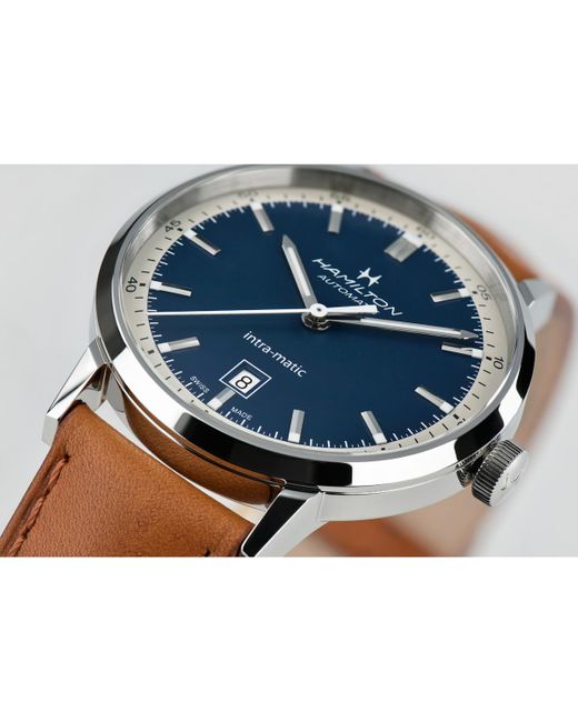 Hamilton Blue Swiss Automatic Intra-matic Leather Strap Watch 40mm for men