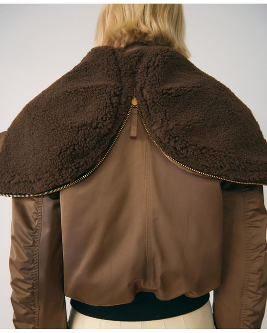Mango Brown Fleece Lining Bomber Jacket