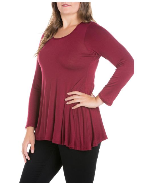 24seven Comfort Apparel Red Plus Size Poised Swing Tunic Top