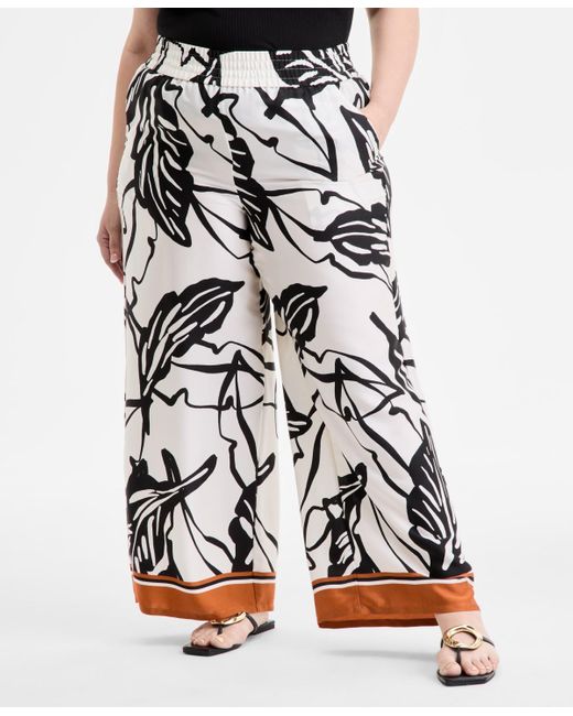 INC International Concepts White Plus Size Printed High-rise Pants