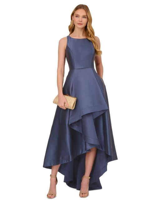 Adrianna Papell Blue High-low Mikado Gown