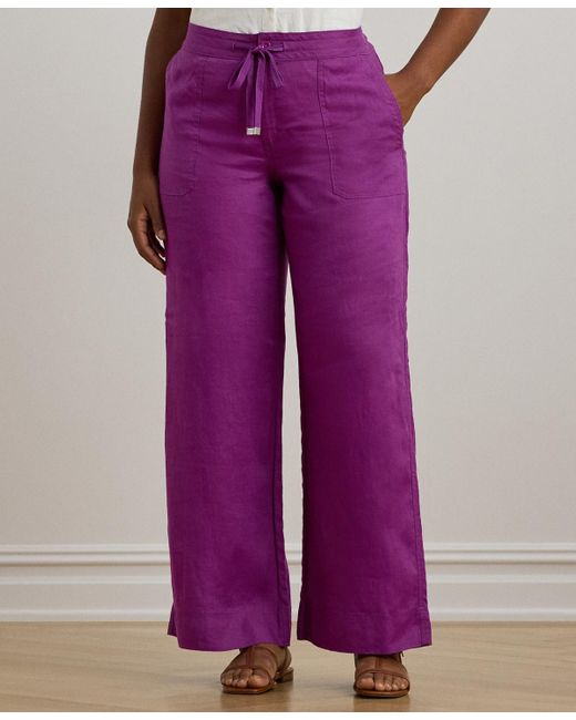Ralph Lauren Purple Plus Size Linen Wide-leg Pants
