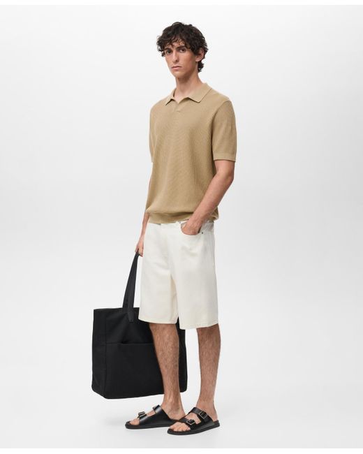 Mango Natural Ribbed Cotton Knitted Polo Shirt for men