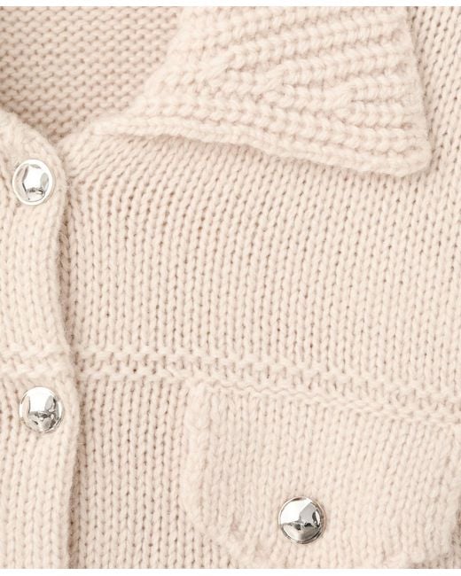 Mango White Polo Collar Knitted Jacket