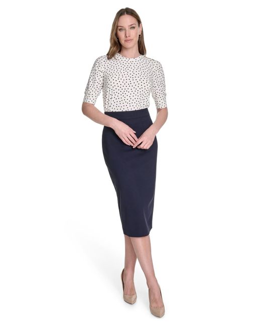 Tommy Hilfiger White Dot-print Puff-sleeve Top