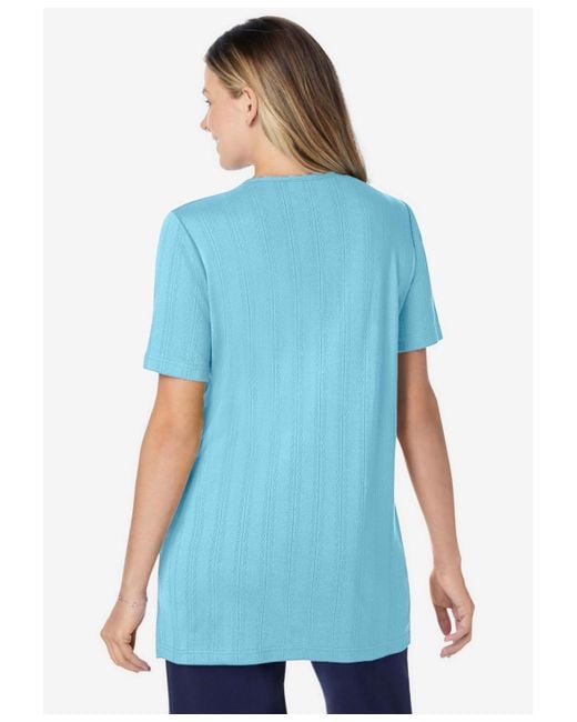Woman Within Blue Plus Size 7-day Embroidered Pointelle Tunic