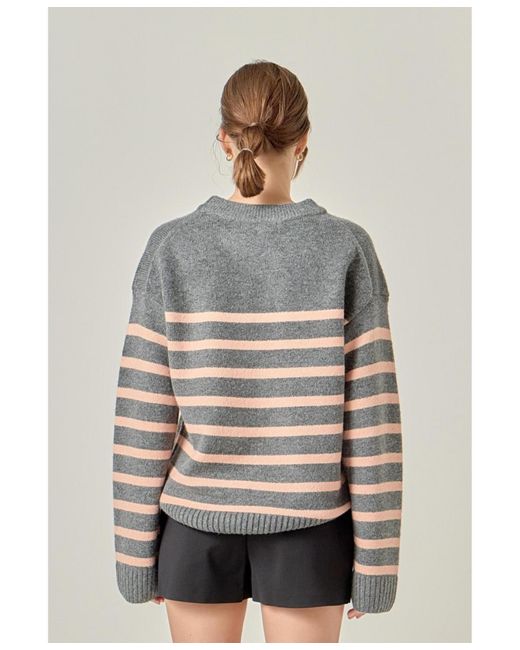 English Factory Gray Likimio Striped Crew Neck Sweater