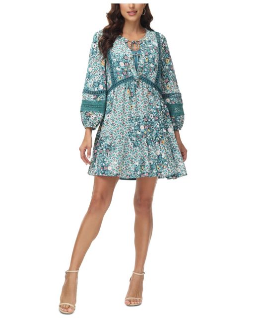 Frye Blue Dahlia Printed Lace-trim Babydoll Dress