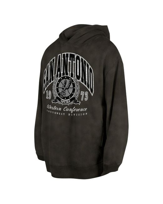 KTZ Black And San Antonio Spurs Oversized Essentials Pigment Wash Fleece Pullover Hoodie